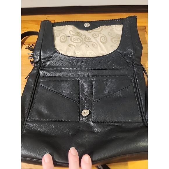 Brighton Black Leather Crossbody Bag Embossed Croc Organizer Silver Clasp - Picture 5 of 15